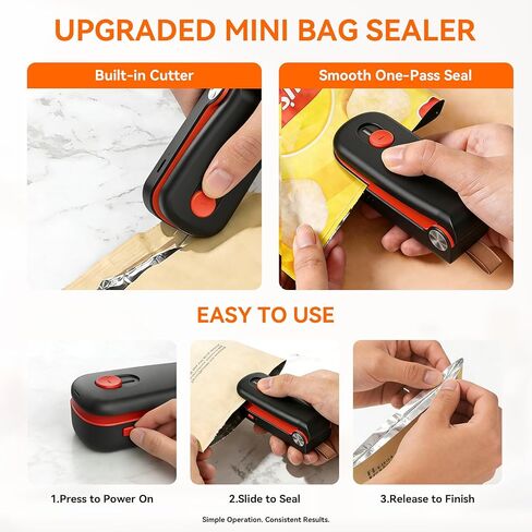 NEATEST Mini Bag Sealer, 2026 Upgraded USB Rechargeable 3 Heat Levels Chip Bag Sealer with Cutter Magnet, 2 in 1 Portable Heat Seal Resealer for Plastic Bags, Snacks & Food Storage (Black) in Saudi Arabia