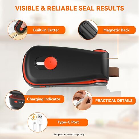 NEATEST Mini Bag Sealer, 2026 Upgraded USB Rechargeable 3 Heat Levels Chip Bag Sealer with Cutter Magnet, 2 in 1 Portable Heat Seal Resealer for Plastic Bags, Snacks & Food Storage (Black) in Saudi Arabia