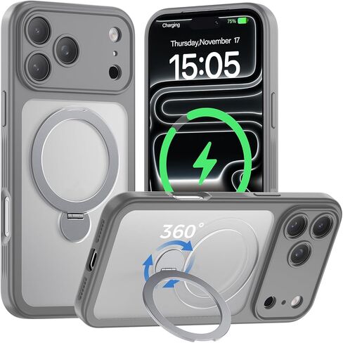 حافظة لهاتف iPhone 17 Pro Max [حامل مغناطيسي يدور 360 درجة] [حماية كاملة للكاميرا] متوافقة مع Magsafe، حماية من الدرجة العسكرية 15FT، حافظة هاتف شفافة مضادة للانزلاق مقاس 6.9 بوصة، برتقالي كوني in Saudi Arabia