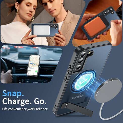 حافظة هاتف OWKEY مغناطيسية لهاتف Samsung Galaxy S22+ Plus مع حامل قابل للتعديل، حافظة Galaxy S22+ Plus [حماية من السقوط من الدرجة العسكرية المقاومة للصدمات] حافظة خلفية شفافة غير لامعة لهاتف Samsung S22 Plus، أسود in Kuwait
