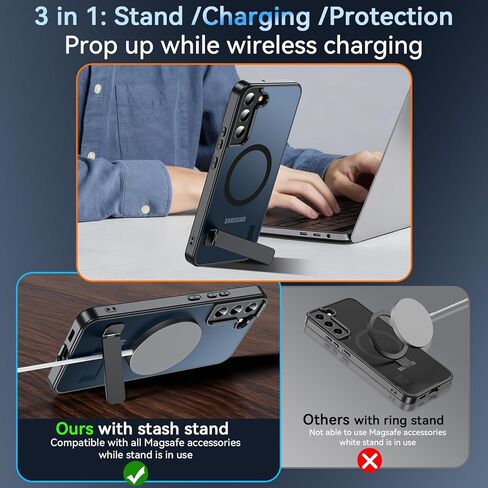 حافظة هاتف OWKEY مغناطيسية لهاتف Samsung Galaxy S22+ Plus مع حامل قابل للتعديل، حافظة Galaxy S22+ Plus [حماية من السقوط من الدرجة العسكرية المقاومة للصدمات] حافظة خلفية شفافة غير لامعة لهاتف Samsung S22 Plus، أسود in Kuwait