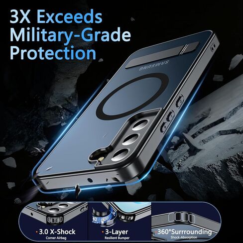 حافظة هاتف OWKEY مغناطيسية لهاتف Samsung Galaxy S22+ Plus مع حامل قابل للتعديل، حافظة Galaxy S22+ Plus [حماية من السقوط من الدرجة العسكرية المقاومة للصدمات] حافظة خلفية شفافة غير لامعة لهاتف Samsung S22 Plus، أسود in Kuwait