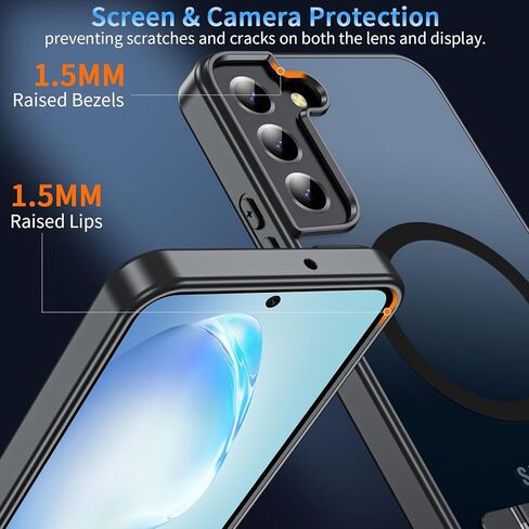 حافظة هاتف OWKEY مغناطيسية لهاتف Samsung Galaxy S22+ Plus مع حامل قابل للتعديل، حافظة Galaxy S22+ Plus [حماية من السقوط من الدرجة العسكرية المقاومة للصدمات] حافظة خلفية شفافة غير لامعة لهاتف Samsung S22 Plus، أسود in Kuwait