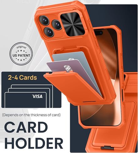 حافظة SSLOTSCASE لهاتف iPhone 17 Pro Max مع واقي شاشة للخصوصية 2X، وحامل بطاقة الائتمان وغطاء عدسة منزلق ومسند ومسند، غطاء هاتف متين من الدرجة العسكرية لهاتف iPhone 17 Pro Max، برتقالي in Kuwait