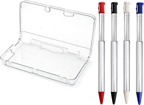 4Pcs Retractable Metal Stylus Pen and Transparent Hard Protective Shell for 3DS, Ultra Clear Transparent Hard Case and Replacement Touch Metal Retractable Stylus Pen Compatible with 3DS in Saudi Arabia