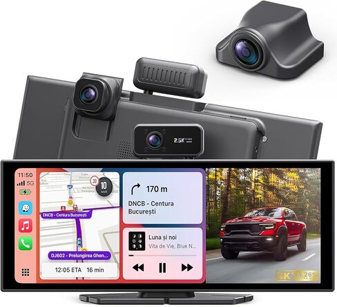 Portable Wireless CarPlay Screen, 10.26" Fully Laminated IPS Touch Screen Car Stereo with Wireless CarPlay & Android Auto, 4K Front 2.5K Rear Dash Cam,1080P Backup Camera,Super Link,Plug & Play in Saudi Arabia