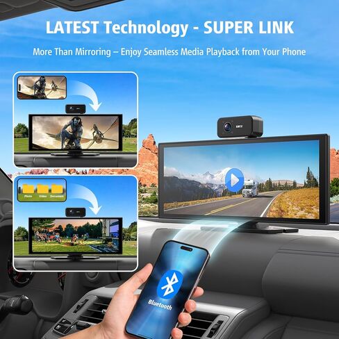 Portable Wireless CarPlay Screen, 10.26" Fully Laminated IPS Touch Screen Car Stereo with Wireless CarPlay & Android Auto, 4K Front 2.5K Rear Dash Cam,1080P Backup Camera,Super Link,Plug & Play in Saudi Arabia