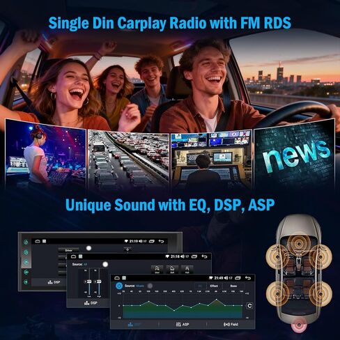 Android Single Din Radio Car Stereo with Wireless Apple CarPlay & Android Auto - 6.9" InCell Touchscreen Car Radio Support Backup Camera, Mirror Link, Bluetooth, GPS, AM&FM, RDS, USB, EQ, SWC in Saudi Arabia