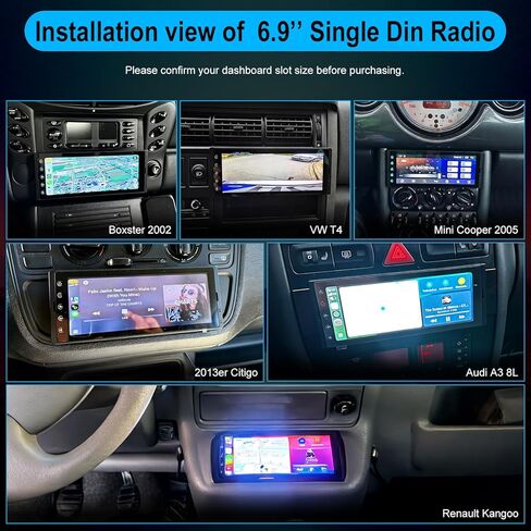 Android Single Din Radio Car Stereo with Wireless Apple CarPlay & Android Auto - 6.9" InCell Touchscreen Car Radio Support Backup Camera, Mirror Link, Bluetooth, GPS, AM&FM, RDS, USB, EQ, SWC in Saudi Arabia
