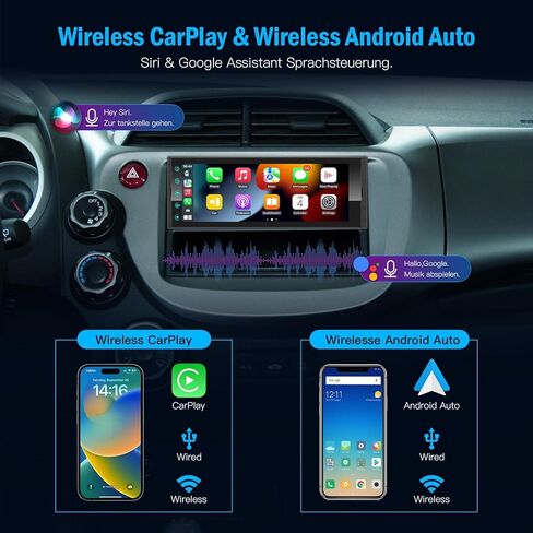 Android Single Din Radio Car Stereo with Wireless Apple CarPlay & Android Auto - 6.9" InCell Touchscreen Car Radio Support Backup Camera, Mirror Link, Bluetooth, GPS, AM&FM, RDS, USB, EQ, SWC in Saudi Arabia