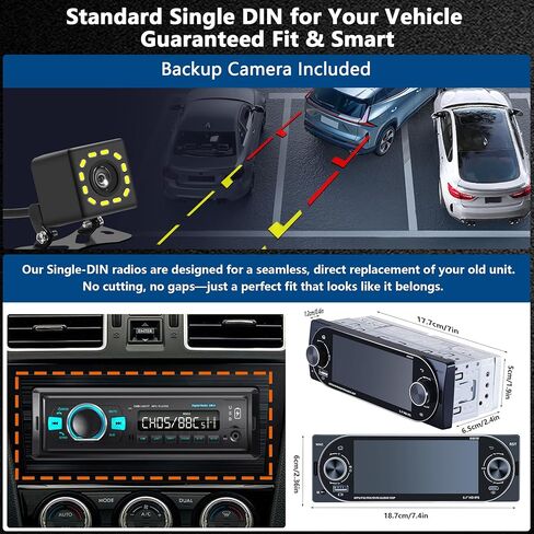 Single DIN Radio Car Stereo Wireless Apple Carplay，Dual Knobs & HD Touchscreen Radio for Car， Bluetooth 6.0 Car Play Android Auto, 60W x 4 Output, AM/FM Radio，USB,SWC, Backup Camera (Black) in Saudi Arabia