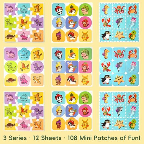 BuggyBands Mosquito Repellent Stickers for Kids – 108 Pack Waterproof PU Mosquito Patches (Dinosaur, Ocean & Fruit Themes) – Plant-Based Essential Oils, DEET-Free – Safe for Toddlers & Children in Saudi Arabia