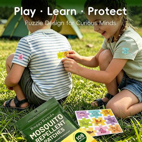 BuggyBands Mosquito Repellent Stickers for Kids – 108 Pack Waterproof PU Mosquito Patches (Dinosaur, Ocean & Fruit Themes) – Plant-Based Essential Oils, DEET-Free – Safe for Toddlers & Children in Saudi Arabia