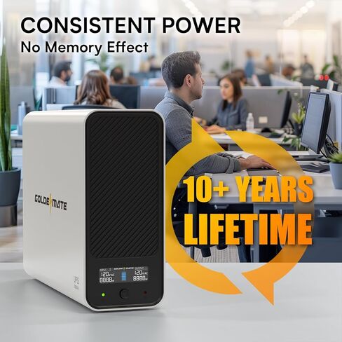 GOLDENMATE 1000VA / 800W بطارية ليثيوم UPS احتياطية وواقي من زيادة التيار، أبيض | موجة جيبية نقية، 8 منافذ، شاشة LCD ملونة، بطارية احتياطية LiFePO4 بقدرة 230 وات في الساعة، مصدر طاقة غير منقطع للكمبيوتر/الإنترنت/المكتب المنزلي in Kuwait