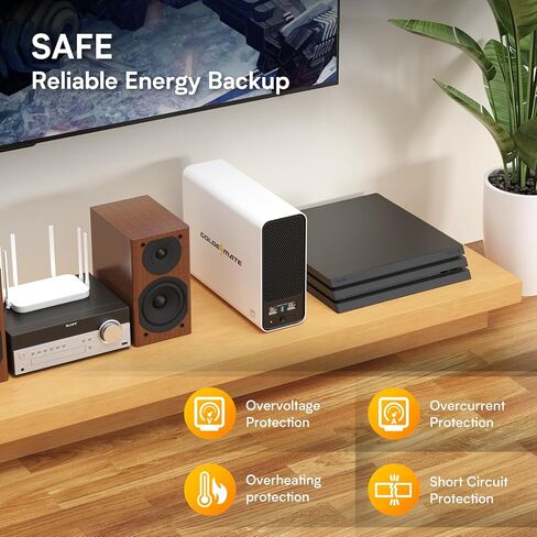 GOLDENMATE 1000VA / 800W بطارية ليثيوم UPS احتياطية وواقي من زيادة التيار، أبيض | موجة جيبية نقية، 8 منافذ، شاشة LCD ملونة، بطارية احتياطية LiFePO4 بقدرة 230 وات في الساعة، مصدر طاقة غير منقطع للكمبيوتر/الإنترنت/المكتب المنزلي in Kuwait