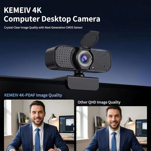 4K Webcam with Autofocus & Tripod, Camera for PC Laptop with Dual Microphone, USB Computer Camera with Low Light Correction, Auto White Balance, Video Camera for Streaming, Meetings, Office, Zoom in Saudi Arabia