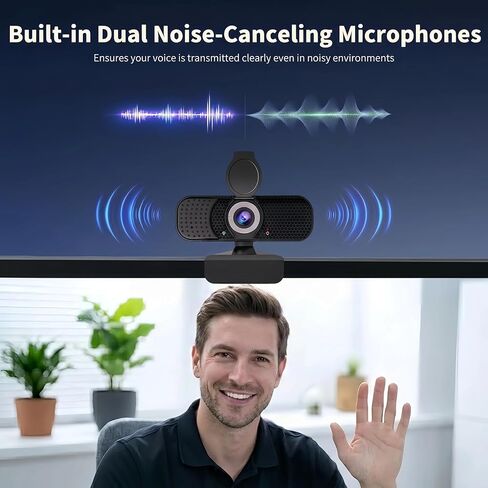 4K Webcam with Autofocus & Tripod, Camera for PC Laptop with Dual Microphone, USB Computer Camera with Low Light Correction, Auto White Balance, Video Camera for Streaming, Meetings, Office, Zoom in Saudi Arabia