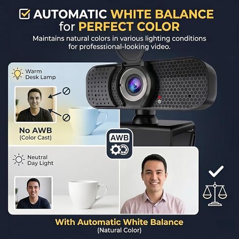 4K Webcam with Autofocus & Tripod, Camera for PC Laptop with Dual Microphone, USB Computer Camera with Low Light Correction, Auto White Balance, Video Camera for Streaming, Meetings, Office, Zoom in Saudi Arabia