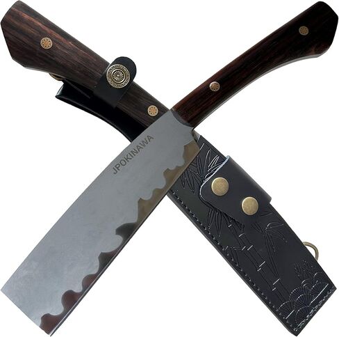 13.6"【Handmade Machete】 Japanese Tradition NATA - FullTang 60HRC High Carbon Steel Blade Ebony Wood Handle with Cowhide Scabbard in Saudi Arabia