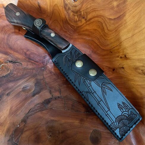 13.6"【Handmade Machete】 Japanese Tradition NATA - FullTang 60HRC High Carbon Steel Blade Ebony Wood Handle with Cowhide Scabbard in Saudi Arabia