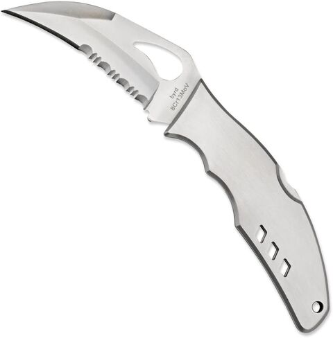 سكين جيب Byrd by Spyderco Crossbill القابل للطي مع شفرة فولاذية 3 بوصة 8Cr13MoV ومقبض من الفولاذ المقاوم للصدأ - سكين EDC للرجال والنساء، مثالي للصيد، تكتيكي - CombinationEdge - BY07PS in Kuwait