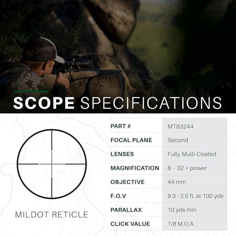 Mueller Optics, 8-32x44 Side Focus Rifle Scopes - Eye Relief 4" - Length 16.25" - Tube Size 30mm - Waterproof and Fog-Proof in Saudi Arabia