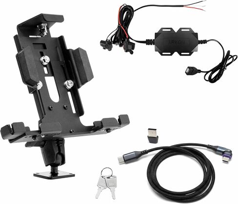 ARKON Mounts Heavy-Duty LockVise Metal Locking Tablet Mount Kit with 12V Hardwire Power Adapter & 240W Magnetic USB-C Cable, AMPS Drill-Down Base for Fleet, Forklift & Warehouse Vehicles in Saudi Arabia