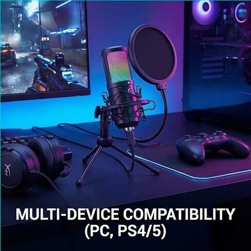 USB Condenser Gaming Mic | Rotary Gain, Fast Mute, Shock Mount | HD Voice, Noise Reduction, RGB Light | PS4/5 & PC Compatible in Saudi Arabia