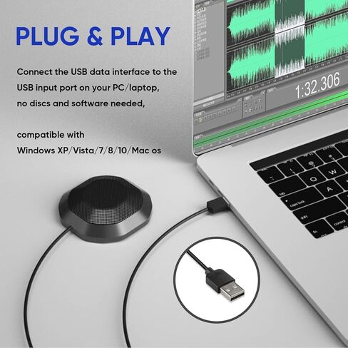 Brrnoo Pc Microphone, USB Microphone with Computer 360° Omnidirectional Sensitivity Desktop USB Mic for Laptop (Plug) in Saudi Arabia