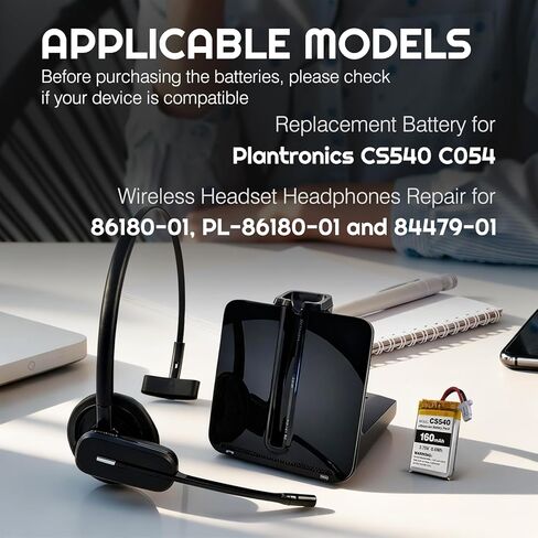 Replacement Battery for Plantronics CS540 C054 Wireless Headset Headphones Repair for PL-86180-01 & 84479-01,86180-01,High Capacity 160mAh in Saudi Arabia