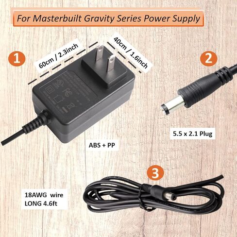 9004190216 - محول الطاقة لسلسلة الجاذبية Masterbuilt 560/800/1050 XL شواية الفحم الرقمية والمدخن، مزود طاقة سلسلة الجاذبية مع سلك طويل 15 قدمًا in Kuwait