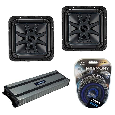 Harmony Audio Kicker (2) L7S12 حزمة صوت السيارة Solo-Baric 12 Subwoofer Square L7 Sub 44L7S122 مع مضخم صوت Harmony HA-A1500.1 ومجموعة مضخم الصوت in Kuwait