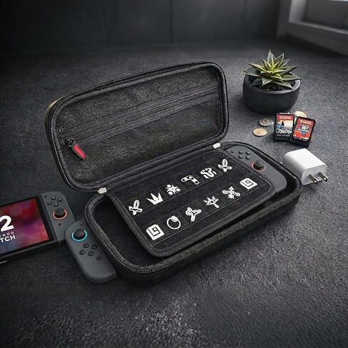 WmGlymthor Carrying Case for Nintendo Switch 2 (2025), Hard Shell Travel Bag with 10 Game Card Slots, Portable,Theme Zipper, Black in Saudi Arabia
