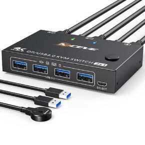 KCEVE KVM Switch 1 Monitor 2 Computers Displayport, USB 3.0 KVM Switch Displayport for 2 Computer Share 1 Monitor and 4 USB Devices, 4K@144Hz, with Wired Remote(4K DP 2 in 1 Out KVM) in Kuwait