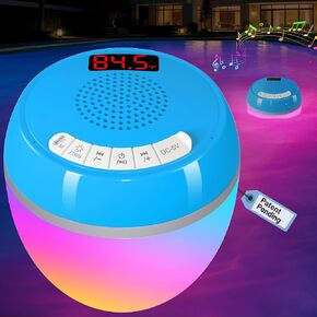 FluSing 3 في 1 مكبر صوت عائم لحمام السباحة مع ميزان حرارة رقمي، مكبر صوت بلوتوث مع أضواء ملونة، مكبر صوت بلوتوث عائم TWS لحمام السباحة IP68 مقاوم للماء، مكبرات صوت عالية الصوت لحوض الاستحمام الساخن - أزرق فاتح in Kuwait