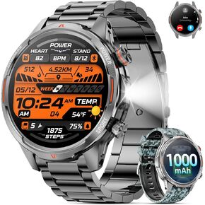 Smart Watches for Men(Answer/Make Calls), 1.7" HD Military Smartwatch with 100-Day Battery, Compass, Flashlight, 24/7 Heart Rate, SpO2 Monitor, Sleep Tracker, 110+Sports Smartwatch for Android iOS in Saudi Arabia