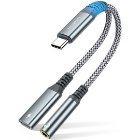 محول سماعة رأس وشاحن USB C إلى 3.5 ملم، كابل PD 60W 2 في 1 من النوع C إلى Aux مع شحن سريع لهاتف iPhone17 16 15 Pro Max Plus، Samsung Galaxy S22 S23 S24 S25 Ultra، Note 20 iPad Pro (رمادي) in Kuwait
