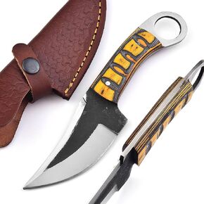 LIFAFA Fixed Blade Hunting Tracker Knife With Handmade Cross Pouch Back Belt Premium Leather Sheath. Bushcraft, Scout Carry. Forged Full Tang Knife Wenge Wooden Handle | EDC Razor Sharp Blade. in Kuwait