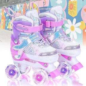 Kids Roller Skates for Girls Boys Kids, 4 Size Adjustable Light up Roller Skates ，for Kids/Beginners/Teens，Indoor/Outdoor Use Birthday in Saudi Arabia