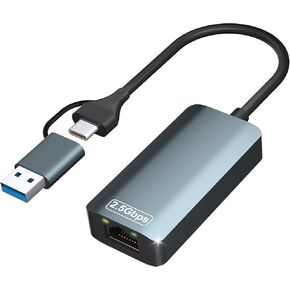 محول إيثرنت USB سعة 2.5 جيجابايت، شبكة إنترنت من النوع C إلى RJ45 بسرعة 2.5 جيجابت في الثانية مع منفذ USB-A 3.0 من الألومنيوم المحمول جيجابت سلكي للإنترنت لأجهزة MacBook وiPad وiPhone 15/16 Pro Max وWindows/MacOS in Kuwait