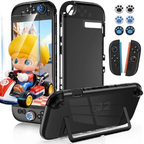 CMANBAH Dockable Protective Hard Cover for Nintendo Switch 2 2025, Slim Shell Skin Case Set for Switch 2 Accessories, 1 Screen Protector&6 Thumb Grips, Supports Kickstand Use and Charging Dock, Black in Saudi Arabia