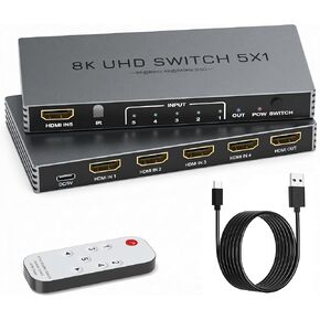 HDMI 2.1 Switcher 5 in 1 Out with Remote - 5-Port 8K@60Hz 4K@240Hz/144Hz/120Hz HDMI Switch, Supports HDCP2.3 HDR10, for PS5/PS4 Xbox Nintendo Roku Apple TV Fire Stick in Saudi Arabia