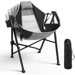 Hammock Camping Chair with Adjustable Backrest, 400lbs Heavy Duty Portable Swing Chair Outdoor with Headrest and Cup Holder, Foldable Camping Chair for Camping, Travelling, Patio, Lawn, Black in Saudi Arabia