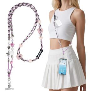 memumi Crystal Phone Lanyard Crossbody, Anti-Theft & Anti-Drop Crystal Beaded Wrist Lanyard, Compatible with iPhone 17 Pro Max and All Smartphones, A Cute Hands-Free Accessory for Women Purple in Saudi Arabia