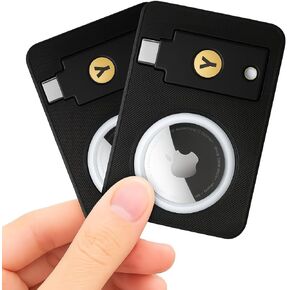 حامل بطاقات YubiKey 5C NFC مع فتحة AirTag ومحفظة تتبع مضادة للفقدان للحمل اليومي (عبوتان، أسود) in Kuwait