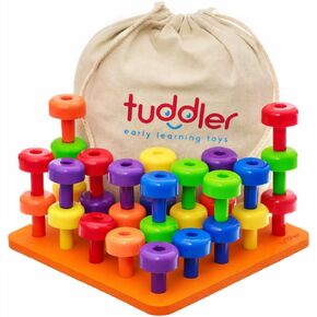 Tuddler Toddler Peg Board Sensory Toys/Montessori Toys for Toddlers/Fine Motor Skills Toys/Educational Toys / 30 Pieces Stackable Pegs + Pattern Card + Drawstring Backpack + E-Book in Kuwait