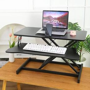 محول مكتب بانانا، ارتفاع قابل للتعديل من أجل وضع الوقوف، محطة عمل، شاشة مزدوجة وكمبيوتر محمول مع صينية لوحة مفاتيح واسعة للمكتب المنزلي (25.6 بوصة) in Kuwait