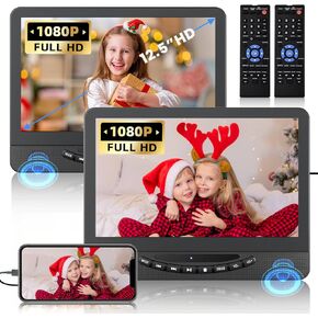 مشغل DVD محمول مزدوج 12.5 بوصة للسيارة مع مدخل HDMI 1080P، مشغل DVD للسيارة DESOBRY شاشة مزدوجة تشغيل نفس أو فيلمين مختلفين، 5 ساعات قابلة لإعادة الشحن، آخر ذكرى in Kuwait
