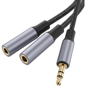 HOSONGIN 3.5mm Headphone Splitter, Audio Splitter 1 Male to 2 Female Nylon-Braided Stereo Y Aux Cable for iPhone, Samsung, Tablets, Laptop - 0.9FT in Saudi Arabia