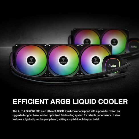 GAMDIAS 360mm AIO CPU Cooler, ARGB Liquid Cooler with 3×120mm PWM Fans Up to 73.7CFM, All-in-One Water Cooling CPU Cooler for Intel LGA20XX/1851/1700/115X/1200 & AMD AM5/ AM4/ AM3, Aura GL360 LITE in Saudi Arabia